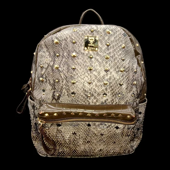 MCM | Bags | Mcm Sanke Skin Gold Studded Backpack | Poshmark